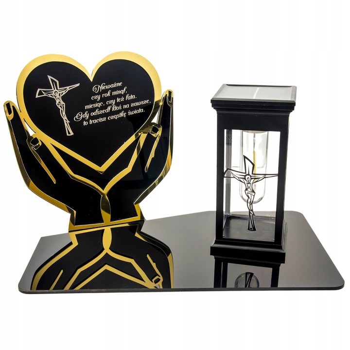 Lampa solara Decortrend, statueta pentru cimitir, personalizabila, acrilica, 17x26x16cm, set cu lampion solar