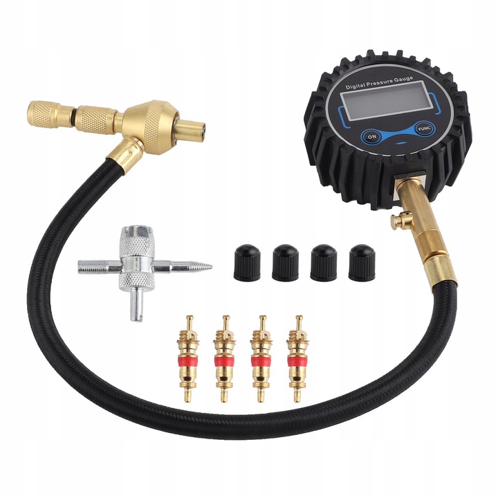 Inflator digital pentru pneuri, 0-200 PSI, display LCD, negru, set complet