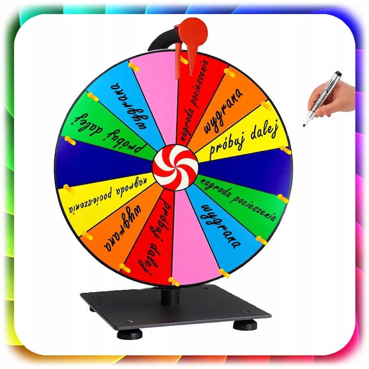 Szerencsekerék 50cm, többszínű, jelölővel és szivaccsal, interaktív játék gyerekeknek és felnőtteknek
