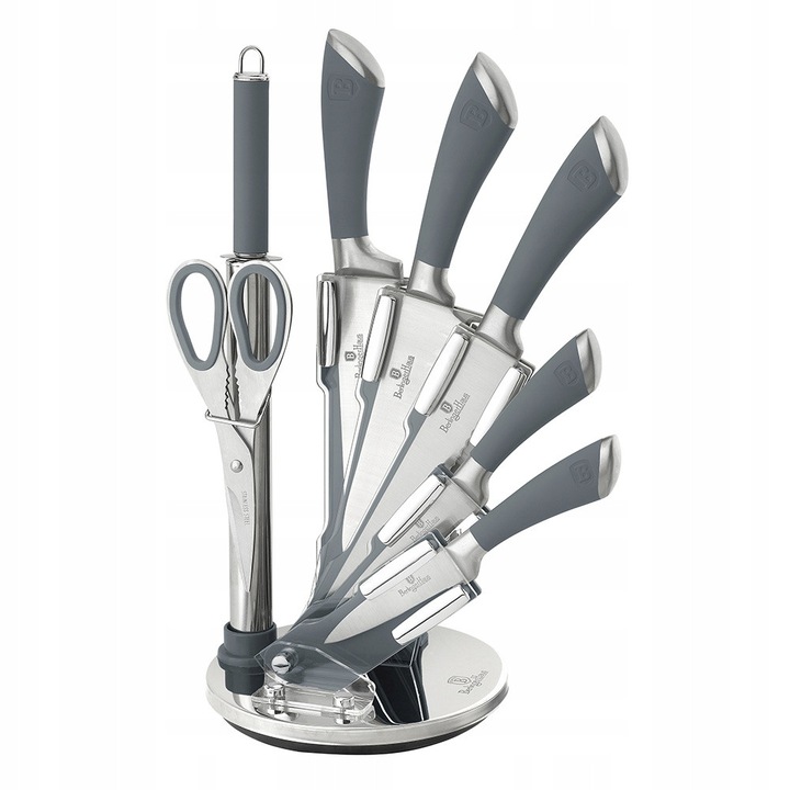 Комплект ножове от 8 части Berlinger Haus Infinity, сив, с въртяща се поставка