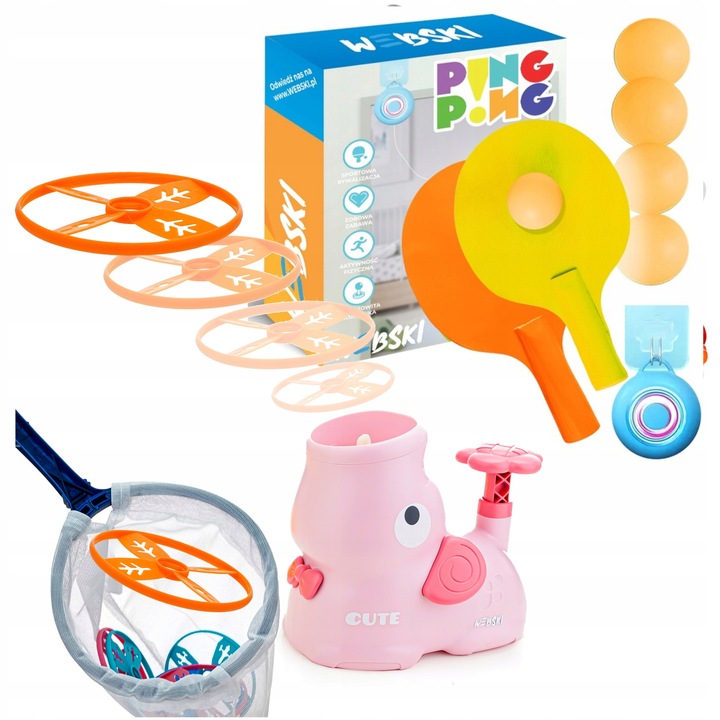 Комплект игри с изстрелвачка на дискове и ракети, Webski, 4 топки, 2 ракети, 14.5x24см