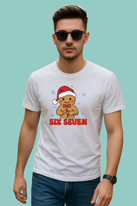 Tricou Barbat SIX SEVEN 67 Turta Dulce Craciun 2, Alb