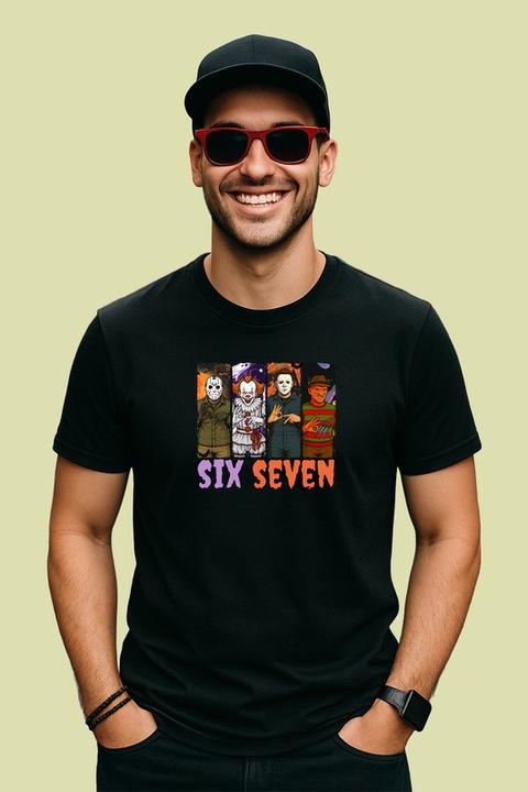 Tricou Barbat SIX SEVEN 67 Colectie Personaje Horror, Negru