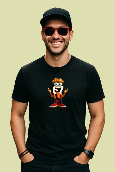 Tricou Barbat SIX SEVEN 67 Funny Character Orange, Negru
