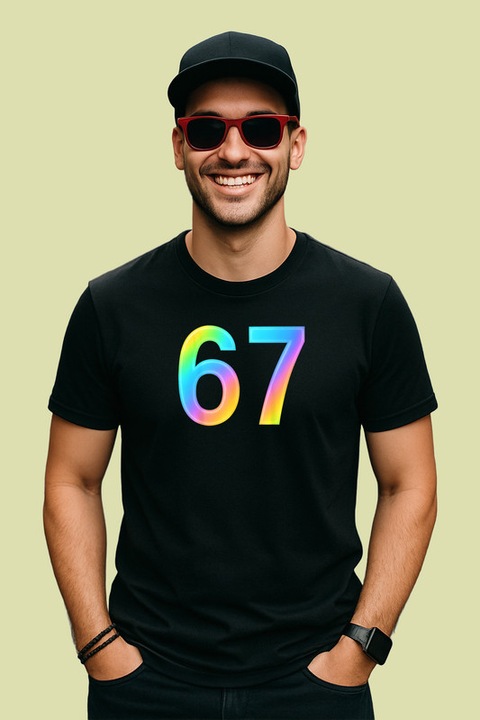 Tricou Barbat SIX SEVEN 67 Gradient Curcubeu Modern, Negru