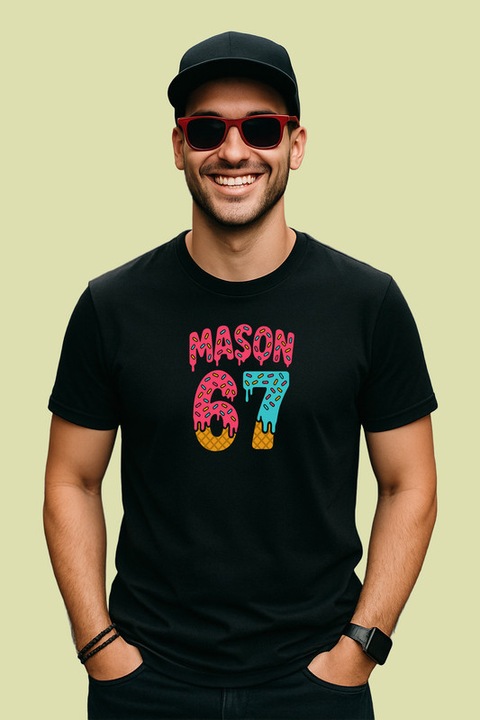 Tricou Barbat SIX SEVEN 67 Mason Inghetata Dubla, Negru