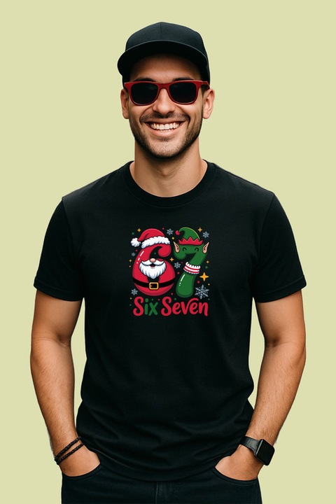 Tricou Barbat SIX SEVEN 67 Mos Craciun Si Elf, Negru