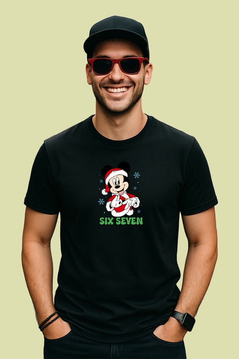 Tricou Barbat SIX SEVEN 67 Personaj Animat Craciun, Negru