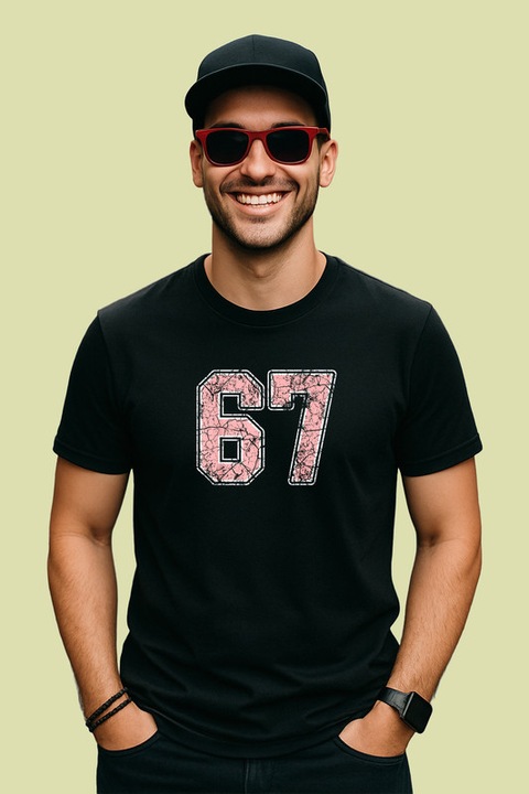 Tricou Barbat SIX SEVEN 67 Texturat Vintage Roz, Negru