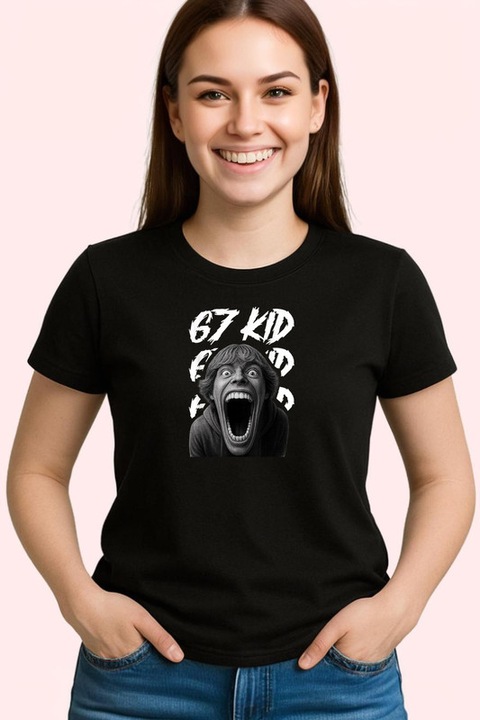 Tricou Dama SIX SEVEN 67 Horror Scream Face, Negru