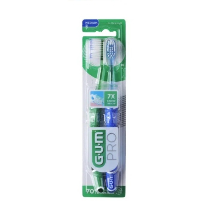 Periuțe de dinți GUM 1528 Pro Medium, set duo 2 buc, perii medii, maner ergonomic