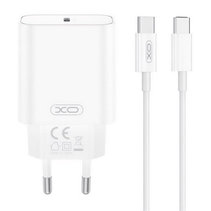 Xo ce32 hálózati töltő type-c aljzat, 20w, pd gyorstöltő 3.0 + type-c kábel, fehér