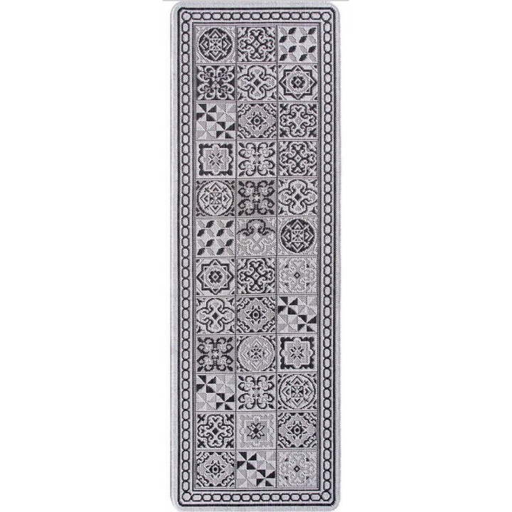 Covor Model Flex 19632‑08, Marime 75 x 200 cm, Gri/Bej, Inaltime Fir Tesatura plata, Antialergic, Polipropilena, Bucatarie 75 x 200