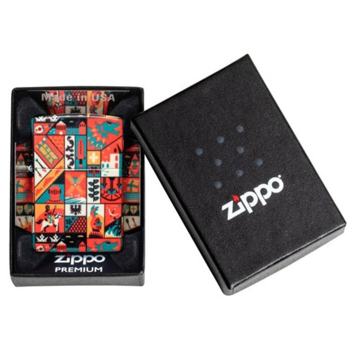 Bricheta Zippo, design medieval, otel, multicolor