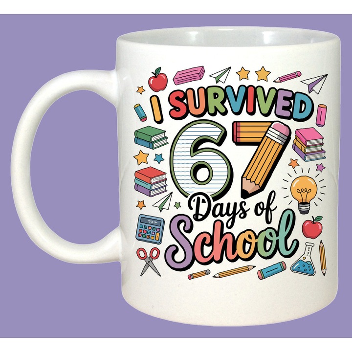 Cana SIX SEVEN 67 Baseball Colorat Premium, Sarbatori, Cadou, 100% Ceramica, Cri-Flo, Culoare Alb, 330 ml