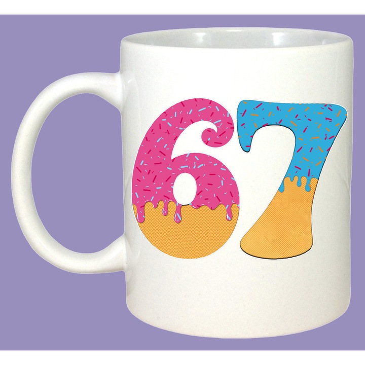 Cana SIX SEVEN 67 Curcan Spune Six Seven, Sarbatori, Cadou, 100% Ceramica, Cri-Flo, Culoare Alb, 330 ml