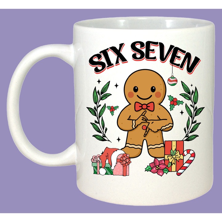 Cana SIX SEVEN 67 Robot Crystal Blue, Sarbatori, Cadou, 100% Ceramica, Cri-Flo, Culoare Alb, 330 ml