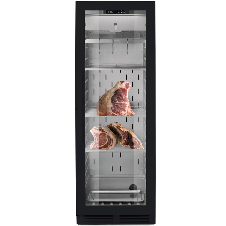 Vitrina pentru maturare carne Arktic, 352L, 170W, 3 rafturi, usi din sticla, neagra, 695x760x1720mm, set complet