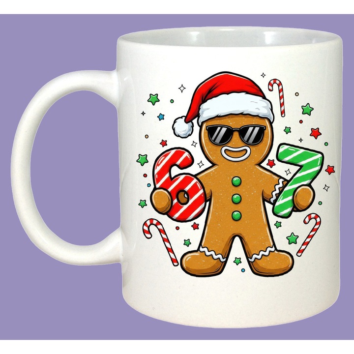 Cana SIX SEVEN 67 Robot Cartoon Albastru Cu Manusi, Sarbatori, Cadou, 100% Ceramica, Cri-Flo, Culoare Alb, 330 ml