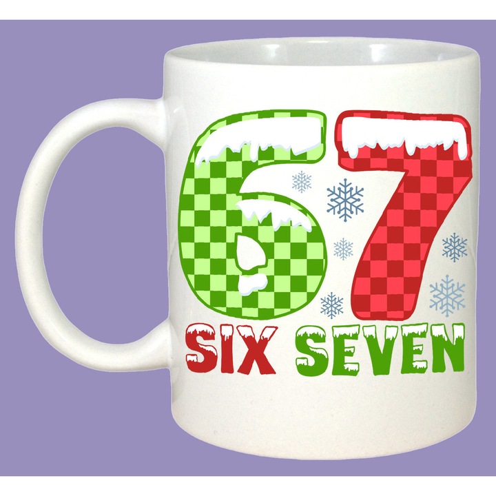 Cana SIX SEVEN 67 Sah Retro, Sarbatori, Cadou, 100% Ceramica, Cri-Flo, Culoare Alb, 330 ml