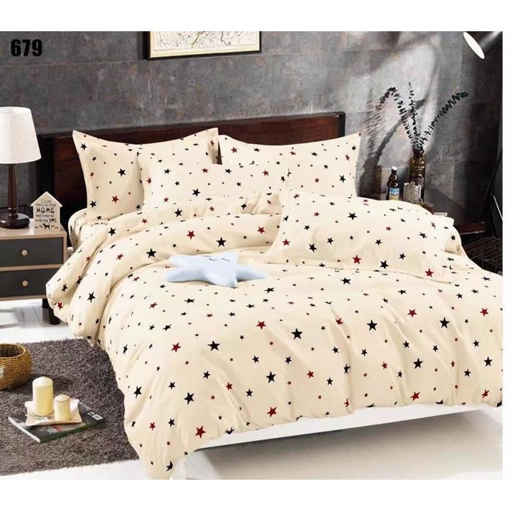 Lenjerie de Pat Dublu Finet, 6 piese, imprimeu reversibil, hipoalergenic, dimensiuni 230x250cm, 200x230cm, 55x75cm, 70x70cm