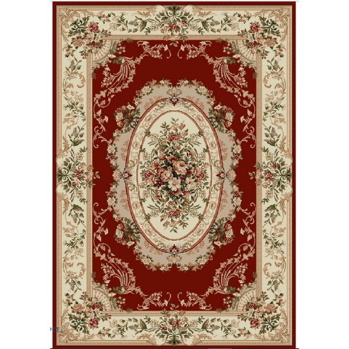 Covor Model Lotos 1557-210, Marime 100 x 200 cm, Rosu, Crem, Inaltime Fir 9 mm, Antialergic, Polipropilena, Living, Dormitor, Sufragerie, Birou 100 x 200