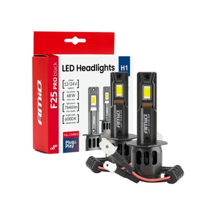 Set 2 leduri auto H1 Canbus, 68W, 7646Lm, 6000k, 12V-24V, Amio