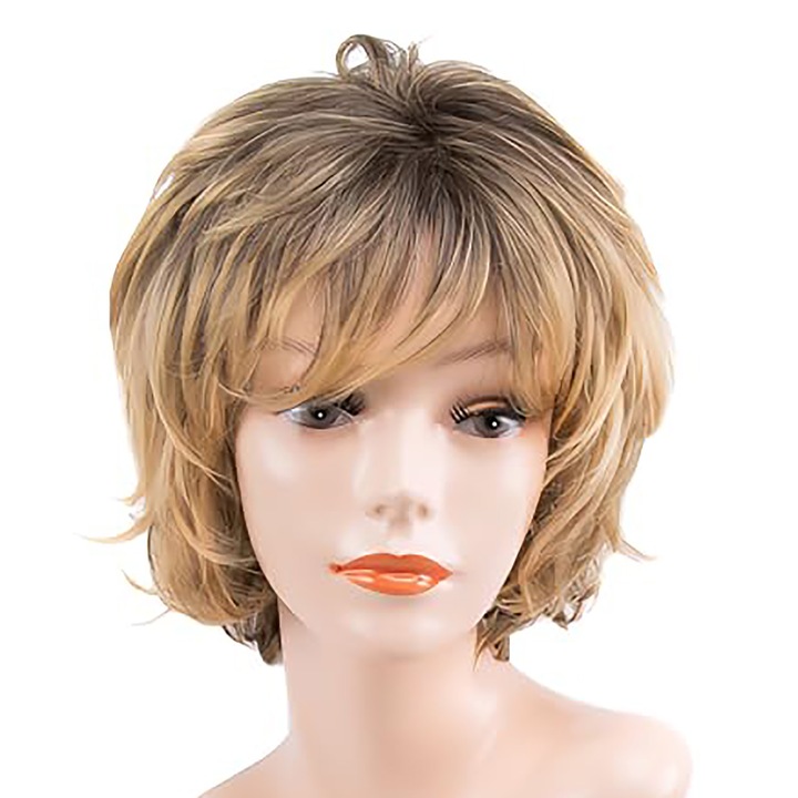 Peruca scurta ondulata, blond natural, par sintetic, utilizare zilnica