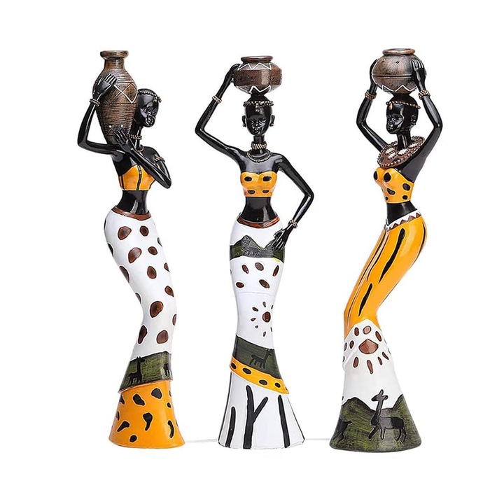 Set 3 statui decorative, design vintage, AFKSMILE, rasina, 19x5.5 cm, multicolor