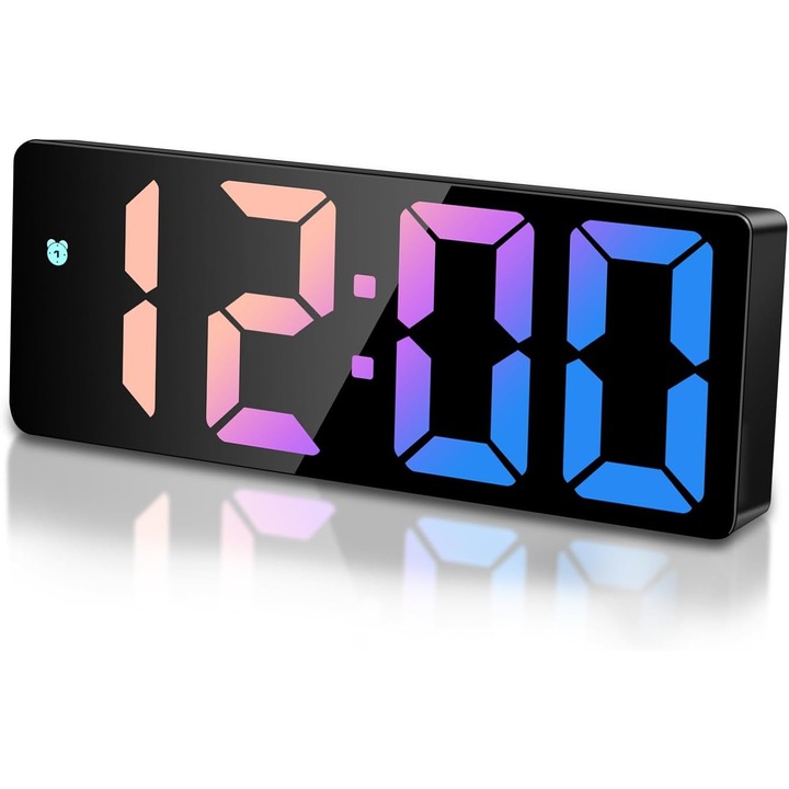 Digitális ébresztőóra, 6.7 hüvelykes LED kijelzővel, szundi funkcióval, állítható fényerővel, többszínű