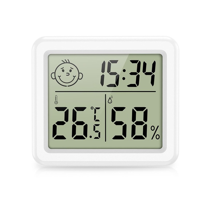 Termometru digital mini, masurare precisa, indicator climatic, 3.15x2.75 inch, alb
