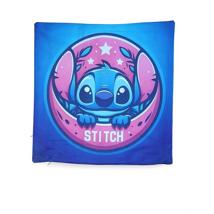 Gyermek díszpárna, Stitch mintával, 45x45 cm, ideális karácsonyi ajándék