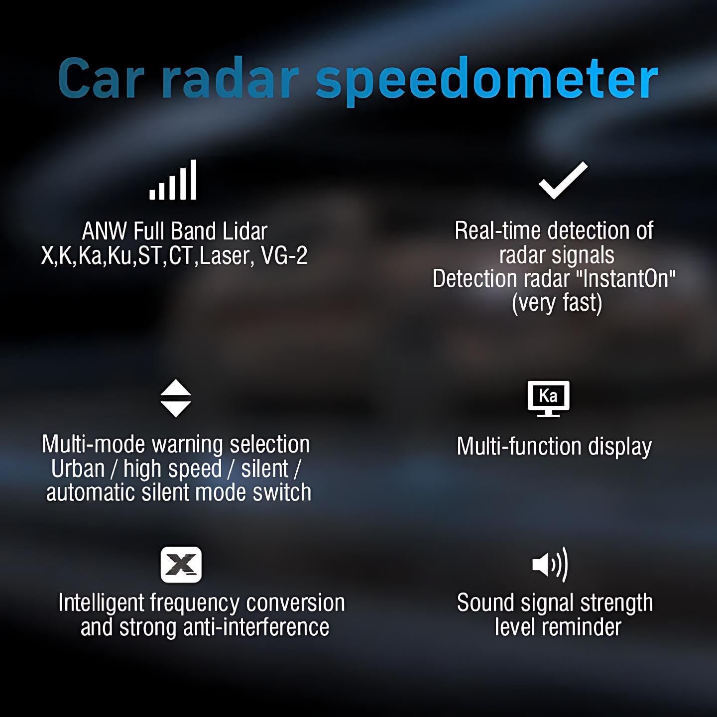 Detector de radar RAD1000, 16 benzi, Detectie laser 360 grade X K KA KU ...