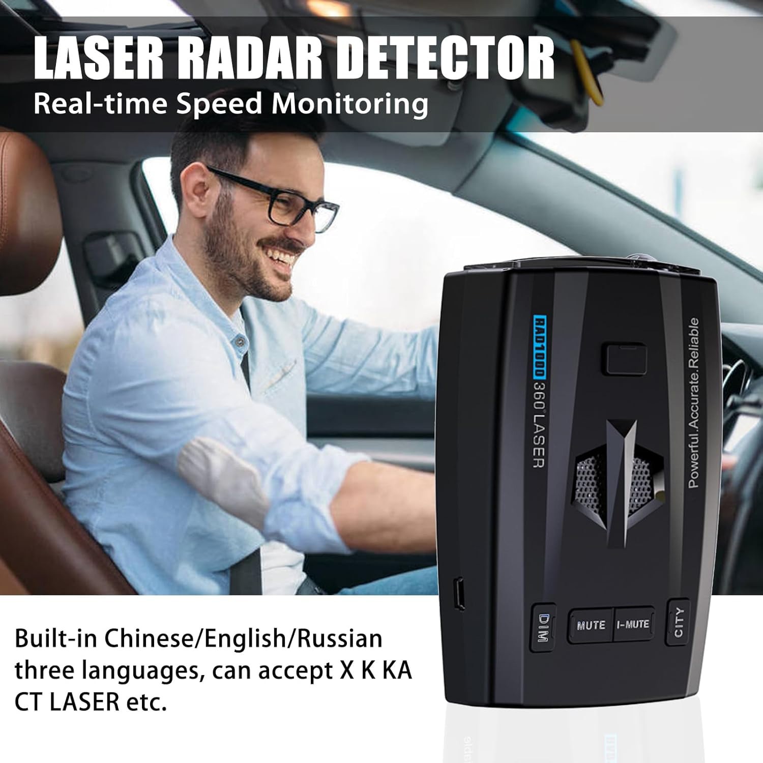 Detector de radar RAD1000, 16 benzi, Detectie laser 360 grade X K KA KU ...