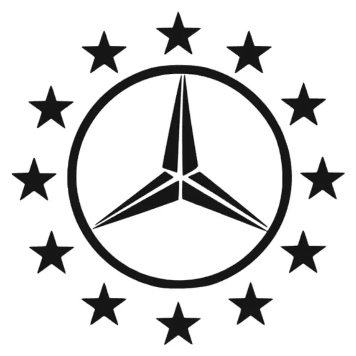 Стикер за кола декоративен ''Лого на Мерцедес със звезди'', 26 см, черен