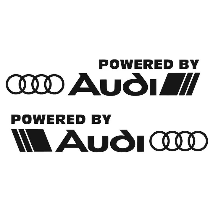 Set sticker auto decorativ Powered by Audi, 26 cm, negru