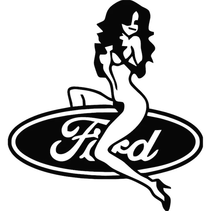 Стикер за кола декоративен секси жена, лого на Ford, 26 см, черен