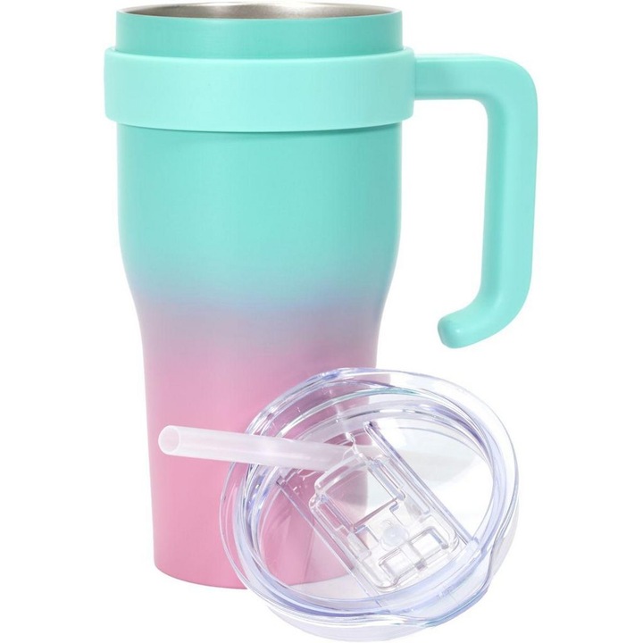 Cook Concept hőszigetelt pohár szívószállal, rozsdamentes acél, szivárgásmentes fedél, BPA-mentes, ideális utazáshoz, irodába, 600 ml, többszínű