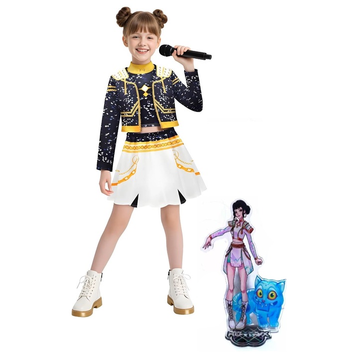 Set Costum si Figurina Cosplay KPop Demon Hunters, Zoey, alb, 7-8 ani, Funny Party Shop®