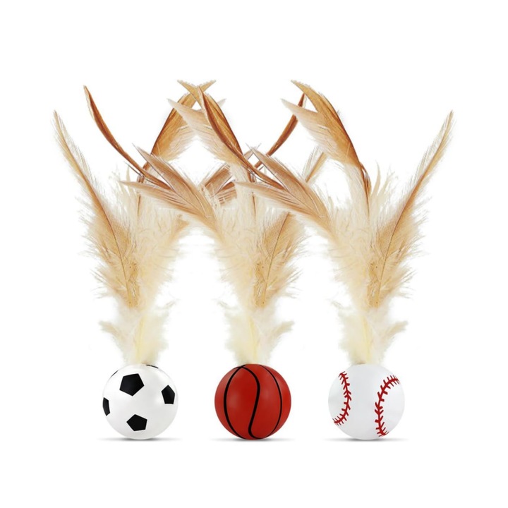 3 darab interaktív macskajáték szett labdákkal és tollakkal, többszínű, 30mm