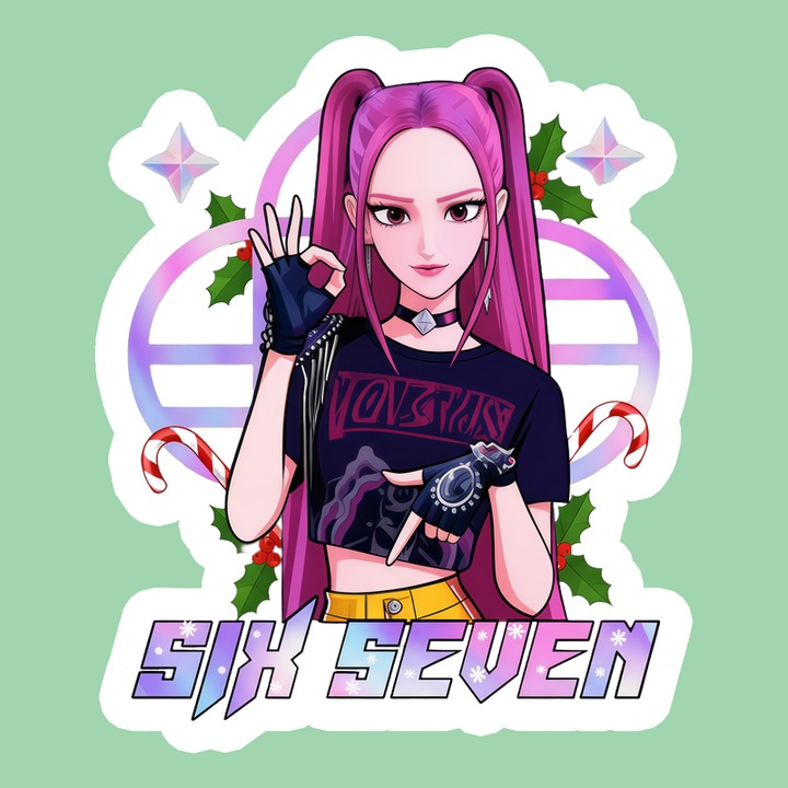 Sticker SIX SEVEN 67 Anime Girl Gamer Style Huntrix KPOP, Autoadeziv, Cri-Flo, Dimensiune 10 cm