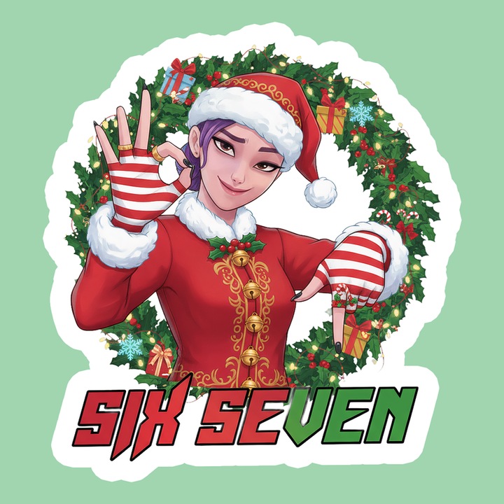 Sticker SIX SEVEN 67 Anime Girl Christmas Santa HUNTRIX KPOP, Autoadeziv, Cri-Flo, Dimensiune 6 cm