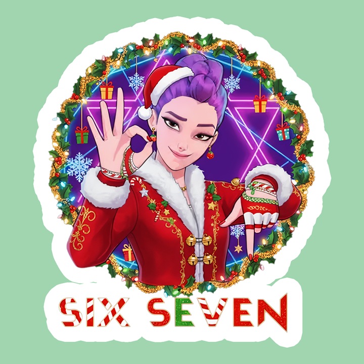 Sticker SIX SEVEN 67 Anime Girl Christmas Wreath Huntrix KPOP, Autoadeziv, Cri-Flo, Dimensiune 6 cm