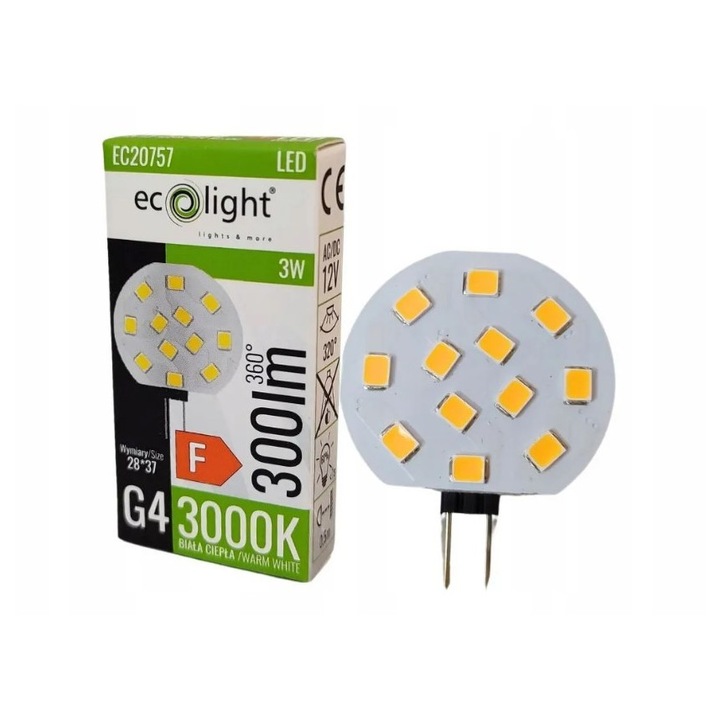 LED крушка G4 Pastila 3W 12V 3000K 300lm ECOLIGHT EC20757