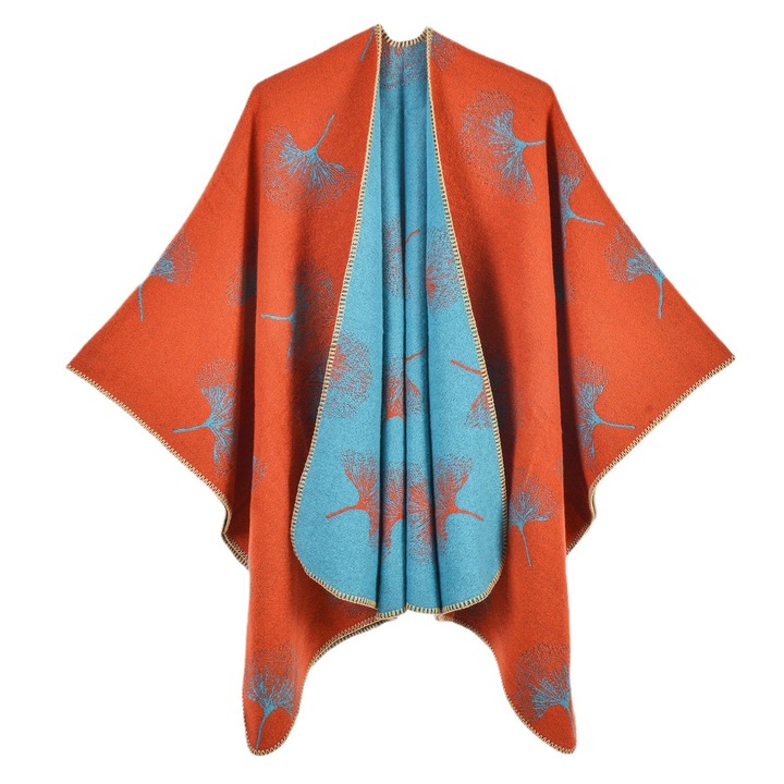 Sal mare pentru femei, model frunze de Ginkgo, utilizare duala, multicolor, 100x200cm