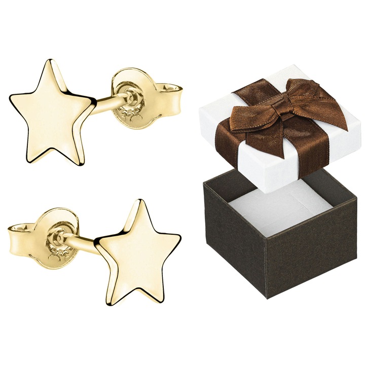 Cercei din argint 925 placati cu aur, Siju, model cu stea, 4.5mm, set cu cutie cadou