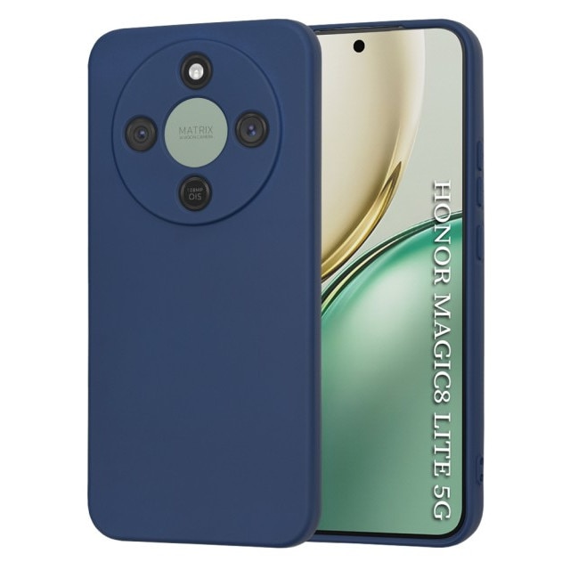 Husa Upzz® SoftFlex Pentru Honor Magic8 Lite, Silicon Soft, Protectie La Camera, Alcantara La Interior, Albastru Navy