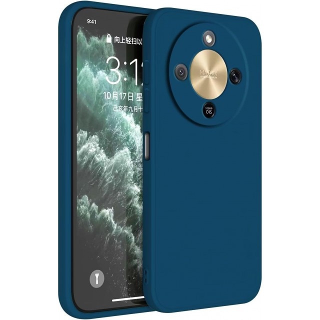 Husa Upzz® SoftFlex Pentru Honor Magic8 Lite, Silicon Soft, Protectie La Camera, Alcantara La Interior, Albastru Navy