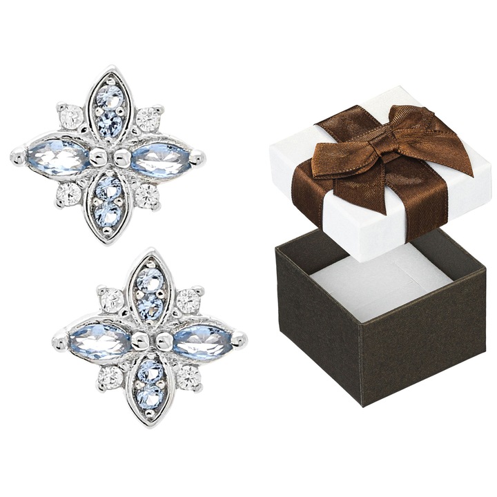 Cercei din argint 925 cu ciroanii, model floare, set cu cutie de cadou, 9x8mm, alb/negru