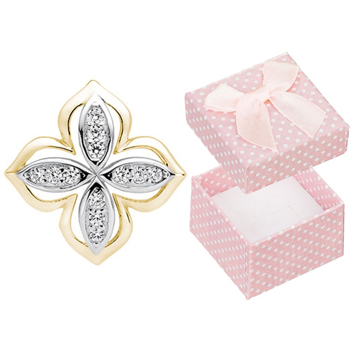 Pandantiv argintiu in forma de floare cu zirconii, Siju, 15x15mm, set cu cutie de bijuterii